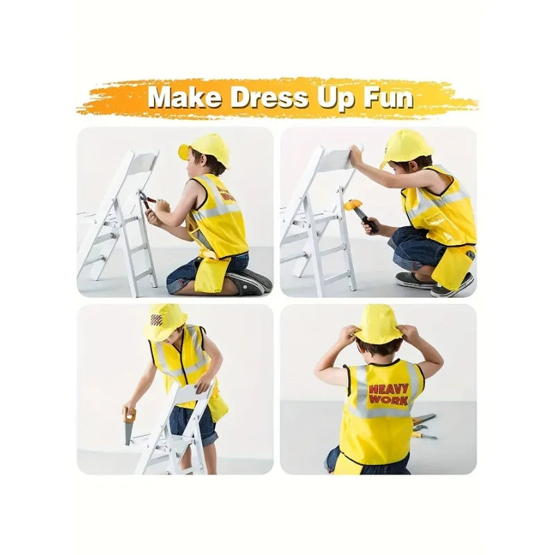 Toddler Construction Worker Vest Costume, Worker 5 Piece Playset, Yellow Reflective Vest With