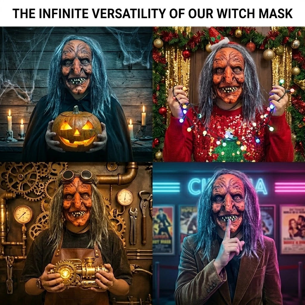 Creepy Witch Mask with Lifelike Wrinkles & Gray Hair - Halloween Scary Costume Accessory - View 5