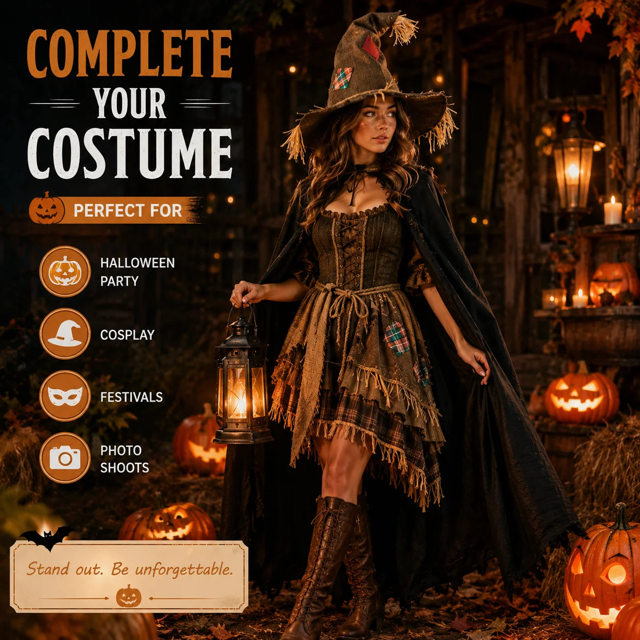 Halloween Witch Hat for Women, Pumpkin Patch Costume Accessory for Fall Festival - product image 2