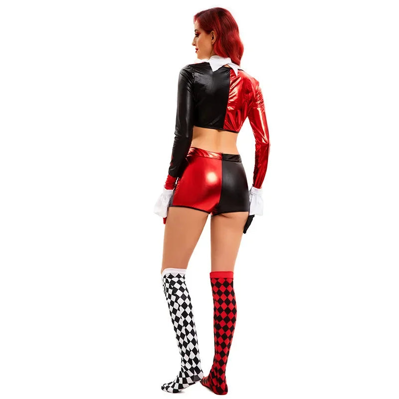 Halloween Circus Funny Clown Cosplay Costume Stage Role Playi Costume with Headband Gloves Checkered Socks - product image 5