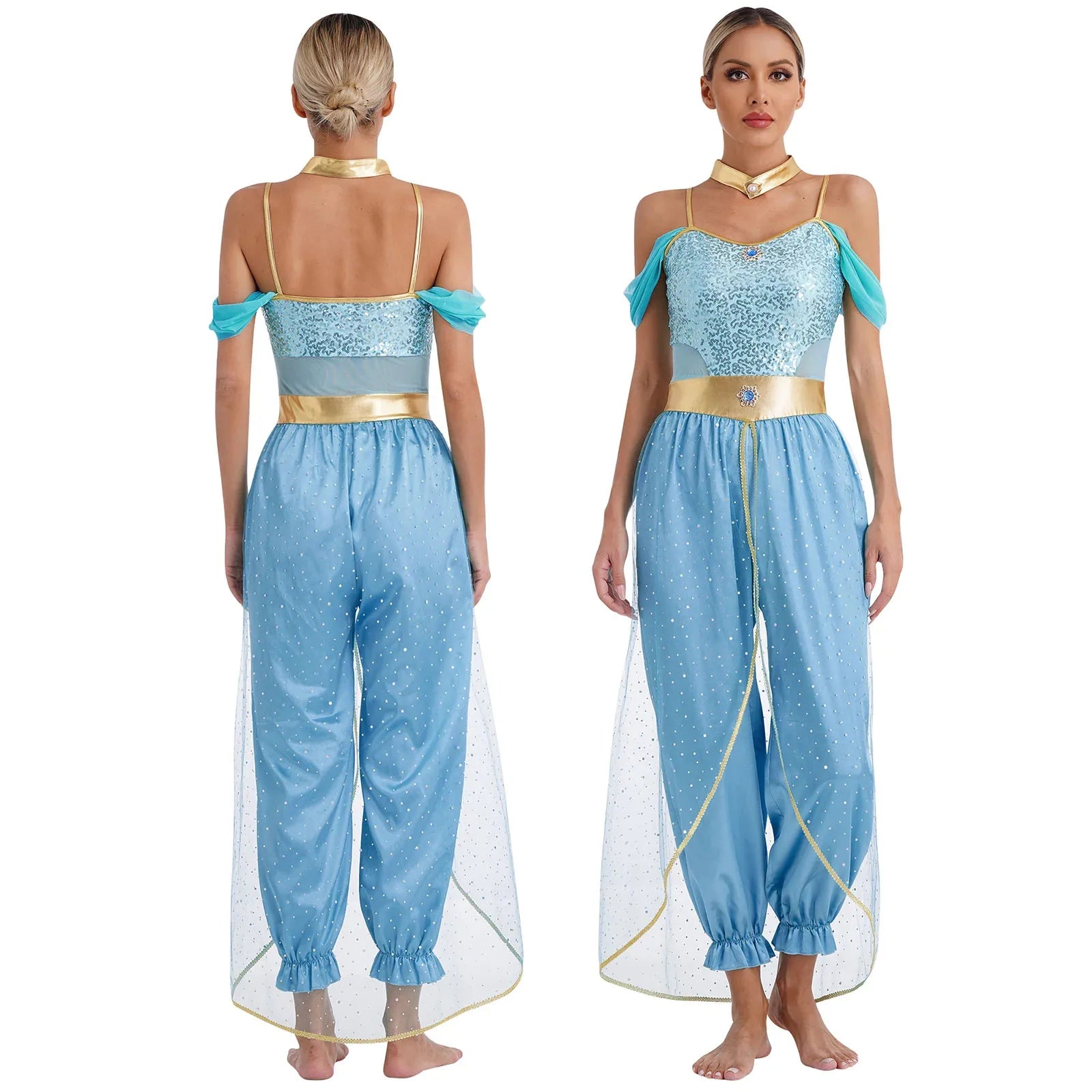 Women's Arabian Prince Belly Dance Princess Jumpsuit Indian Gems Costume - alternate view 15