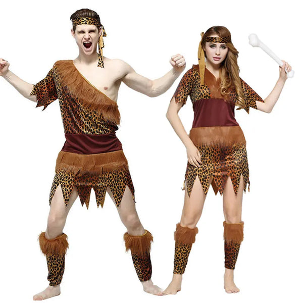 Adult Halloween Costume Indian Primitive Macho Caveman Costume for Men Women Purim Mardi - WS35 women / One Size Fits Most