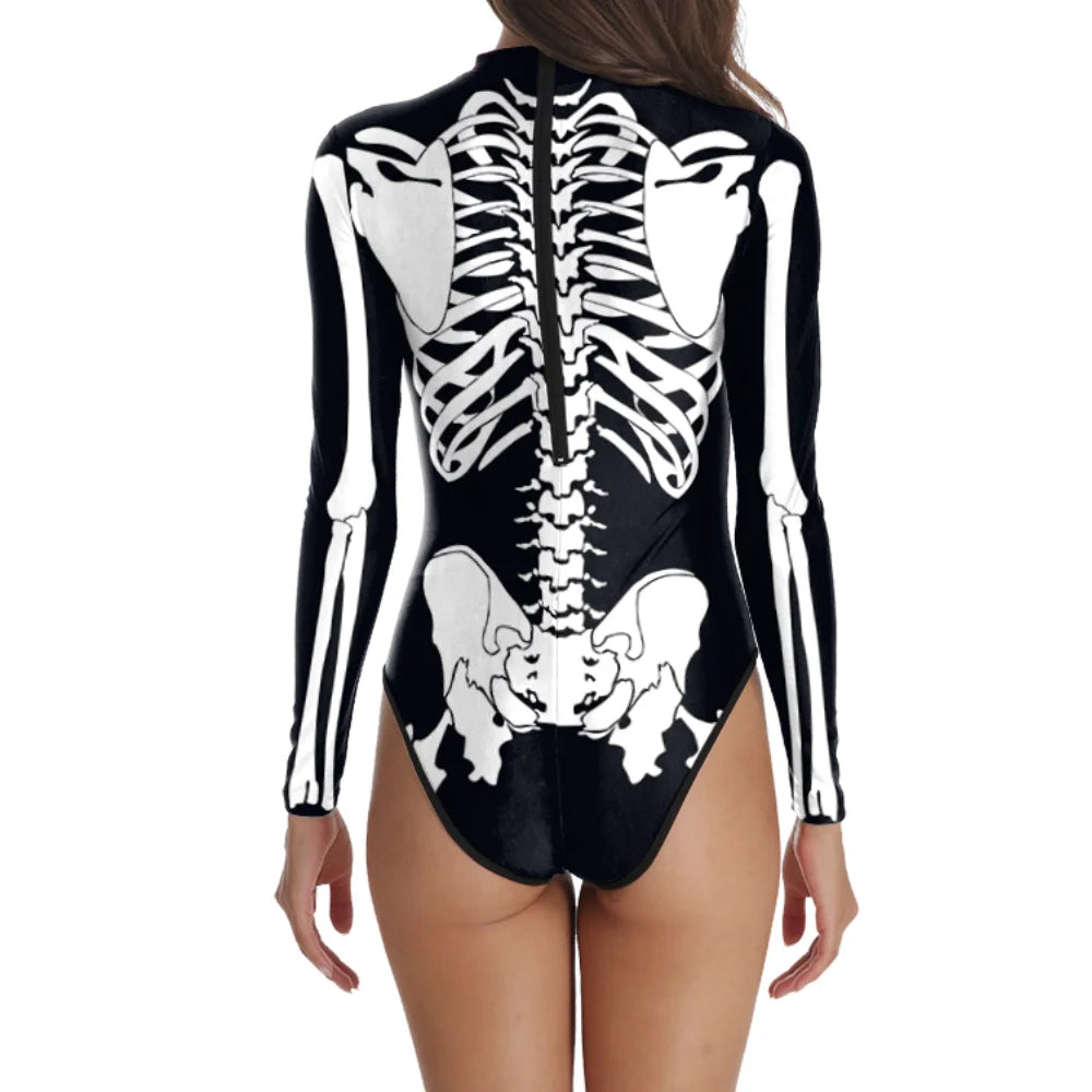 Halloween Costume Skeleton 3D Print Zenti Bodysuits Jumpsuit Outfit Women Day of the Dead - L-XL / B120-019