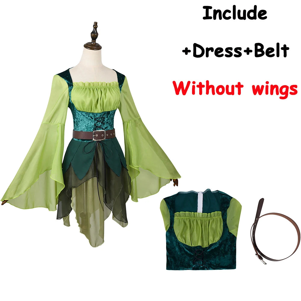 Women's Vintage Green Forest Elf Costume Halloween Elf Cosplay Dress Medieval Woodland Fairy Themed Outfit - product image 7