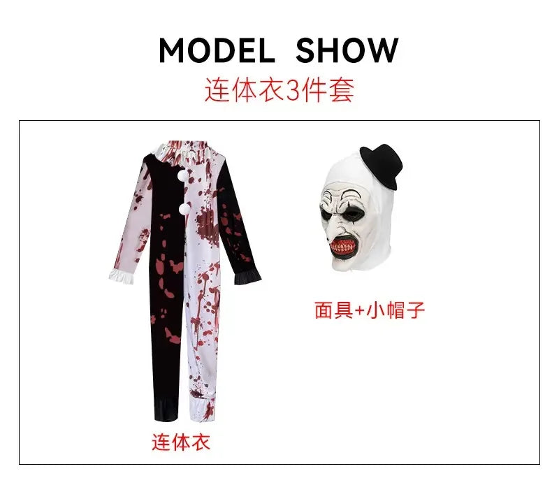 Terrifier Art Clown Joker Costume Men Jumpsuit Women Up Horror Dress Suit Halloween - H / Kid 51.2–55.1 in (130–140 cm)