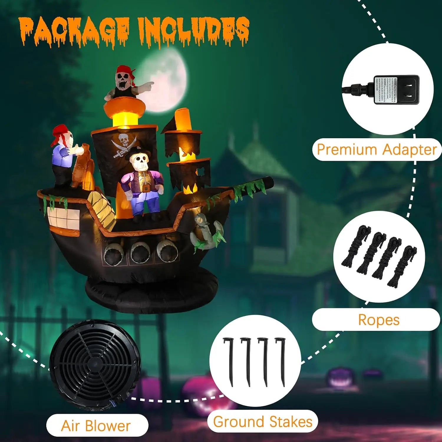 Outdoor Inflatable Decorations, 7ft Giant Pirate Ship Yard Decoration