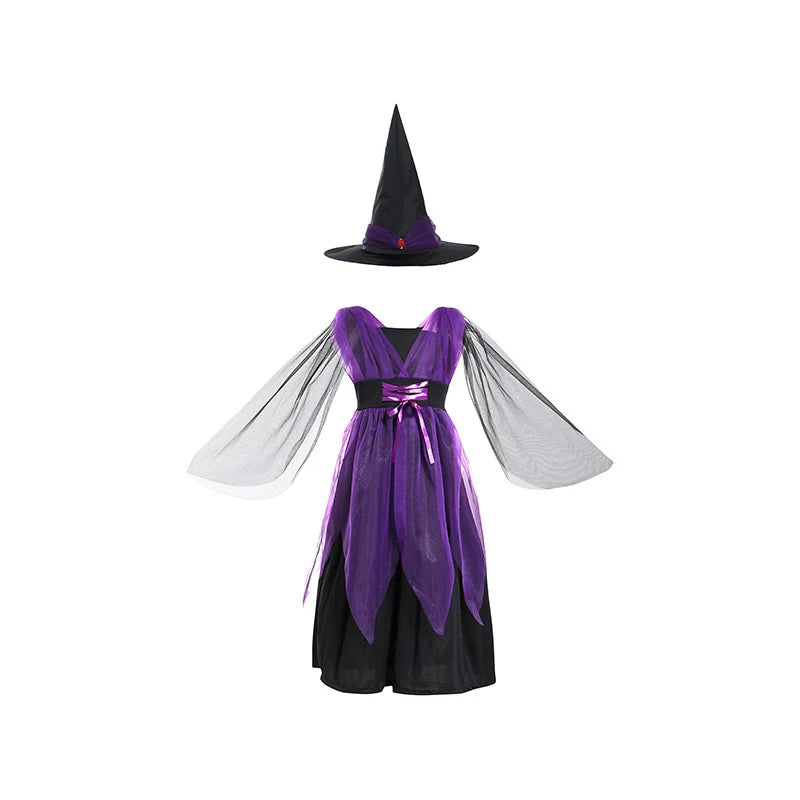 5 Styles Halloween Costume for Kids Girls Purple Bat Dress Halloween Fantasy Vampire - Brown / 4T(120)