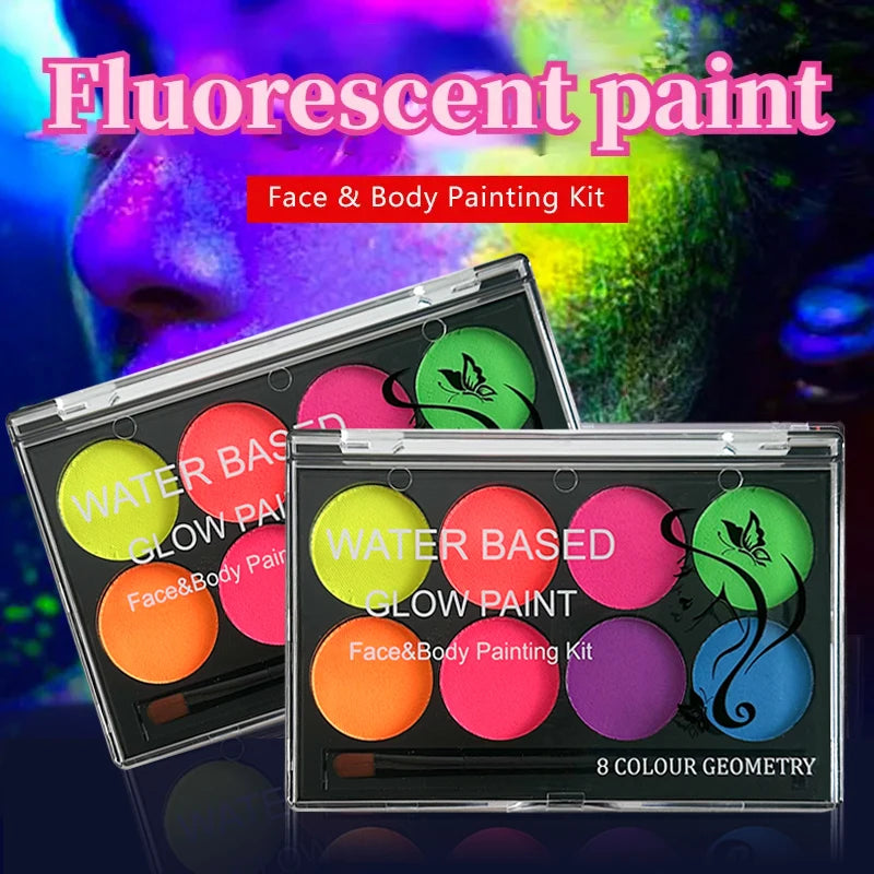 8 Colors Fluorescent Face Body Paint Water Activated Uv Glow Makeup Kit - product image 2