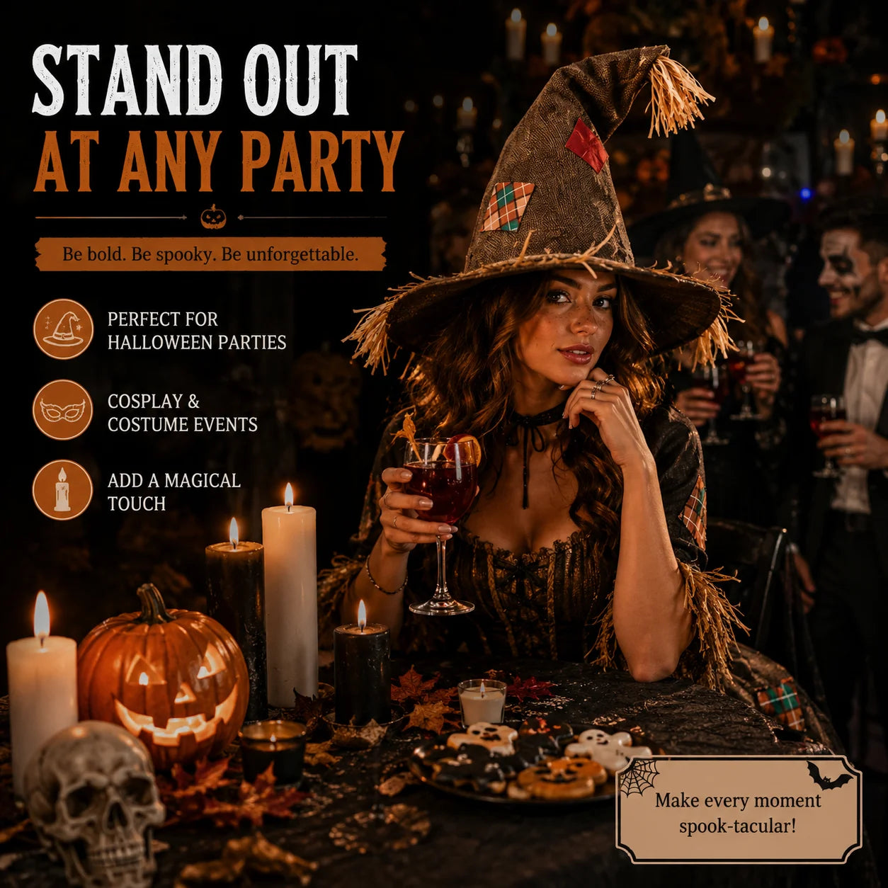 Halloween Witch Hat for Women, Pumpkin Patch Costume Accessory for Fall Festival - product image 5