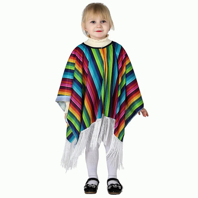 Kids Holiday Party Mexican Costume Cloak Ethnic Style Clothes Boys Girl Colorful Striped Cape Cosplay - product image 7