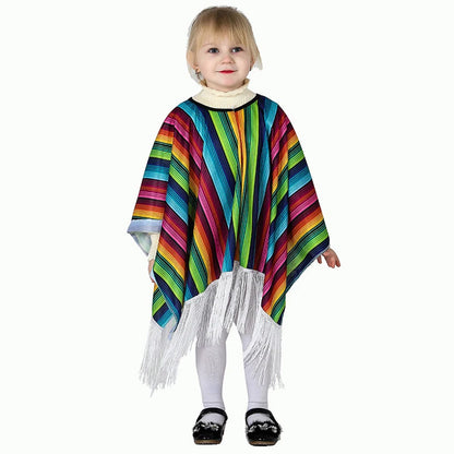 Kids Holiday Party Mexican Costume Cloak Ethnic Style Clothes Boys Girl Colorful Striped Cape Cosplay - product image 7