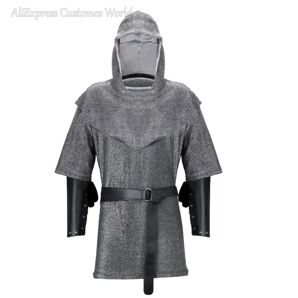 Renaissance for Men Outfits Armor Tunic Coif Cowl Crusader Costume Medieval Noble Knight - Hats Shirt Belt / L