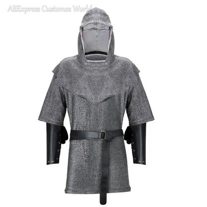 Renaissance for Men Outfits Armor Tunic Coif Cowl Crusader Costume Medieval Noble Knight - Hats Shirt Belt / L
