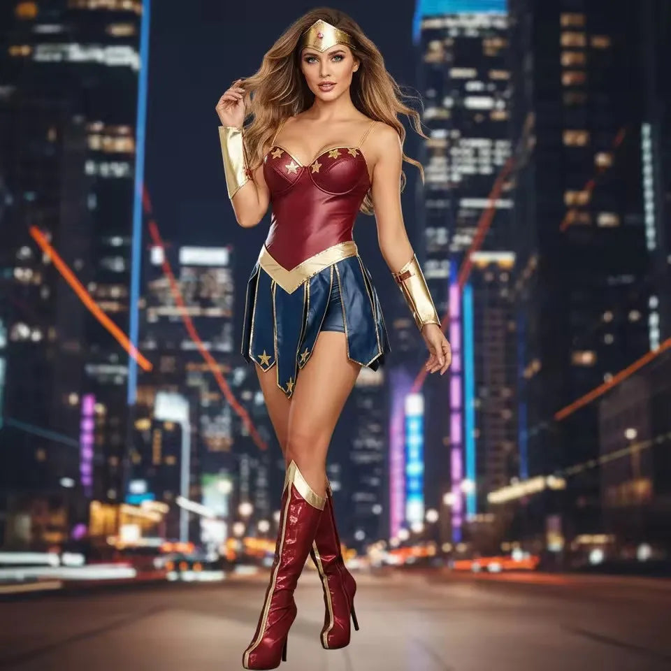Women's Superhero Wonder Superwomen Halloween Costume - red / XXL