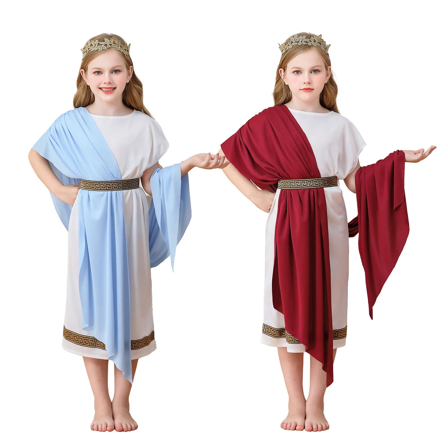 Kids Greek Mythology Costume White Roman Toga Robe Halloween Easter Costume Up Outfit - B / 160cm