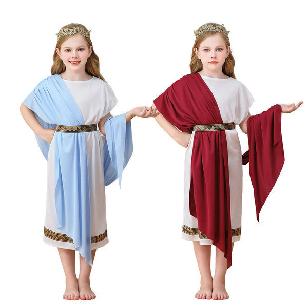 Kids Greek Mythology Costume White Roman Toga Robe Halloween Easter Costume Up Outfit - B / 63 in (160 cm)