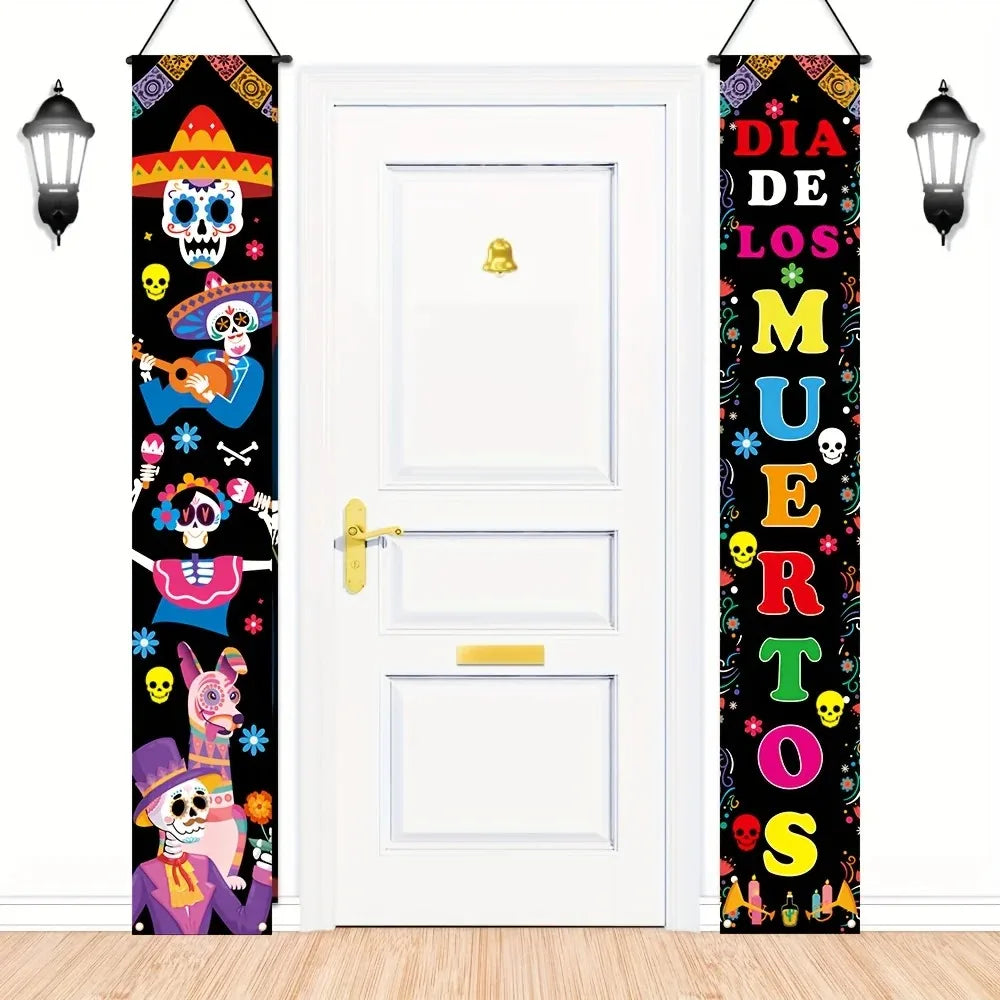 Dia De Los Muertos Porch Door Banner Sugar Skull Decor Hanging Couplet for - product image 5