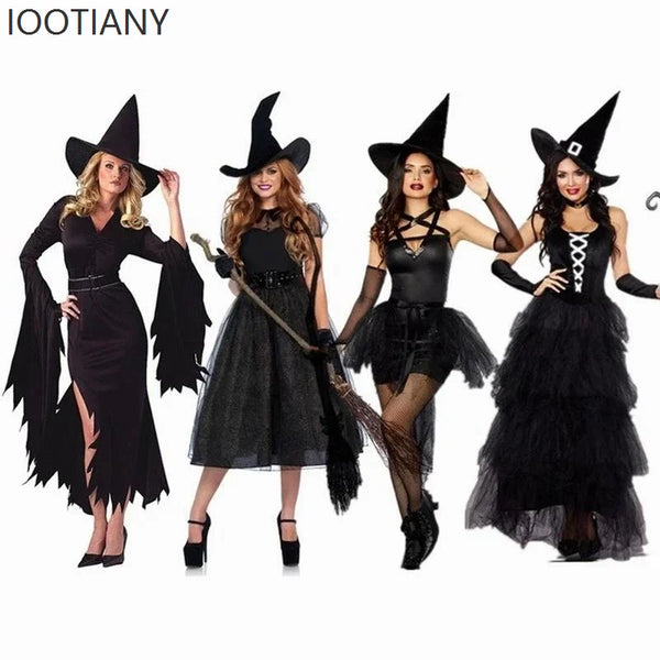 Halloween Adult Women's Gothic Black Witch Dress Costume Holiday Party Wizard Nightclub Masquerade Cosplay - product image 1