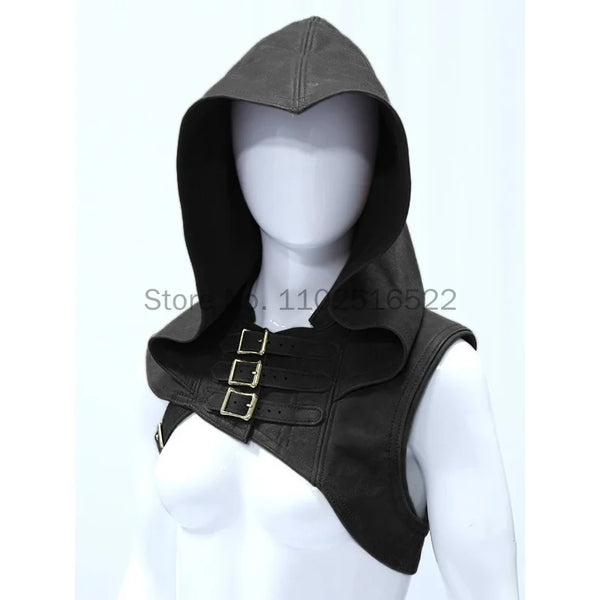 Medieval Women Armor Huntress Men's Assassin Costume Leather Hooded Shawl Viking Warrior - Brown / XXXL