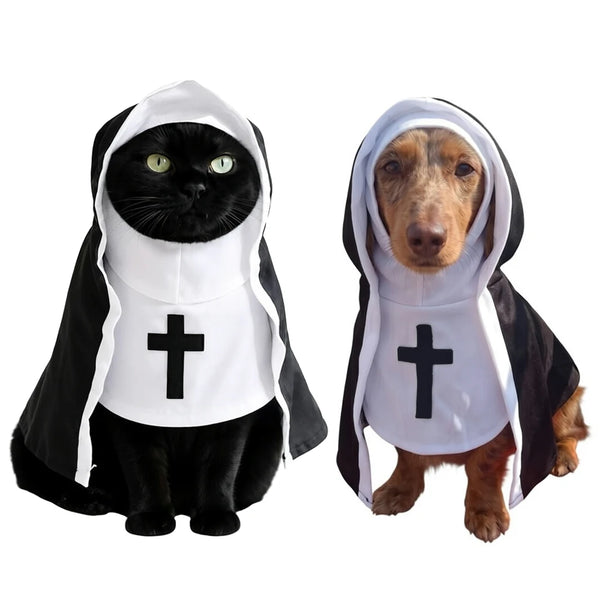 Dog Nun Halloween Costume Cloak Pet Outfit for Small Large Dogs Cats Cute Puppy Dress - Nun Costume / XS