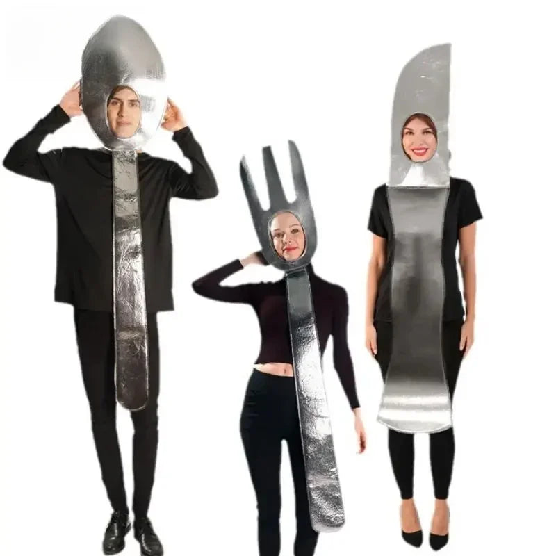 Halloween Spoon Fork Knife Costume Set for Adult Carnival Disguise Suit Food Party Adult Funny Jumpsuit Festival Costumes