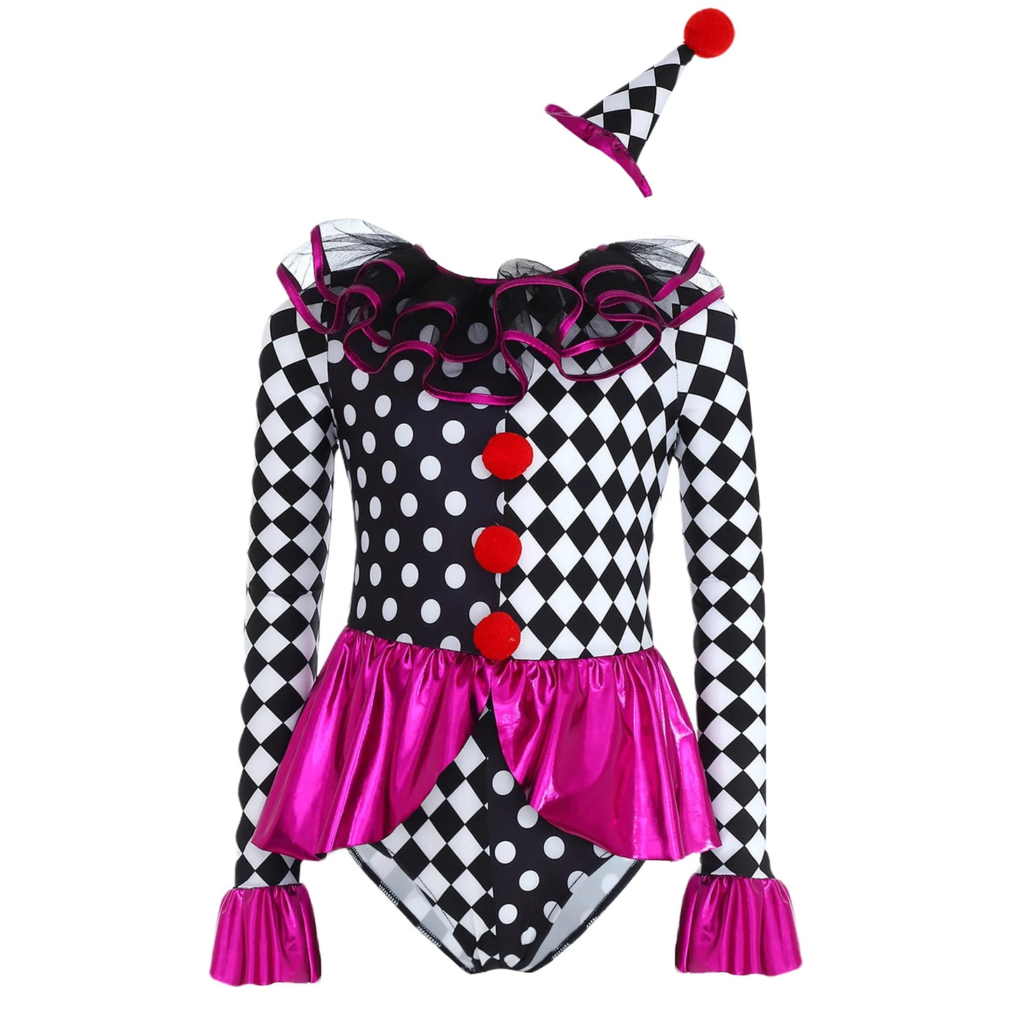 Kids Girls Halloween Circus Clown Costume Theme Performance Sleeve Checkerboard Print - Royal Blue / 8