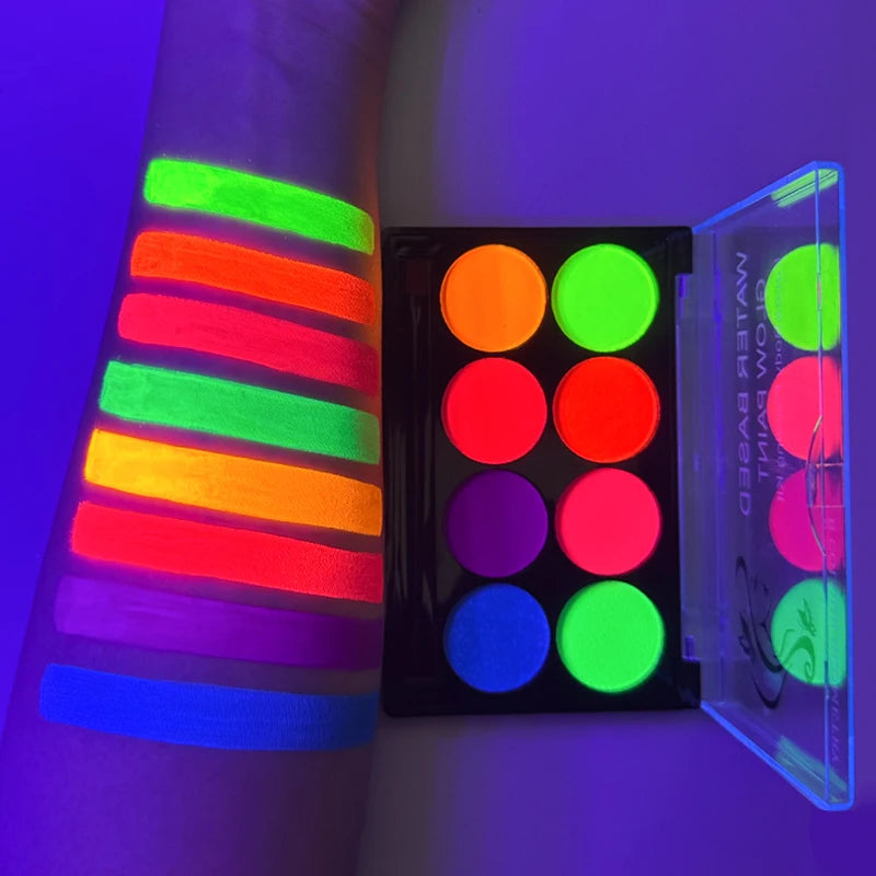 8 Colors Fluorescent Face Body Paint Water Activated Uv Glow Makeup Kit - product image 4