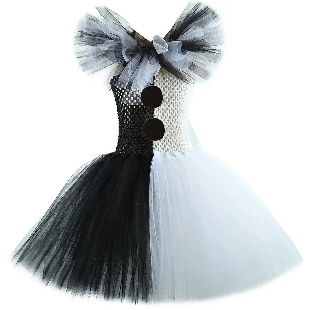 Girls Black & White Jester Tutu Halloween Costume