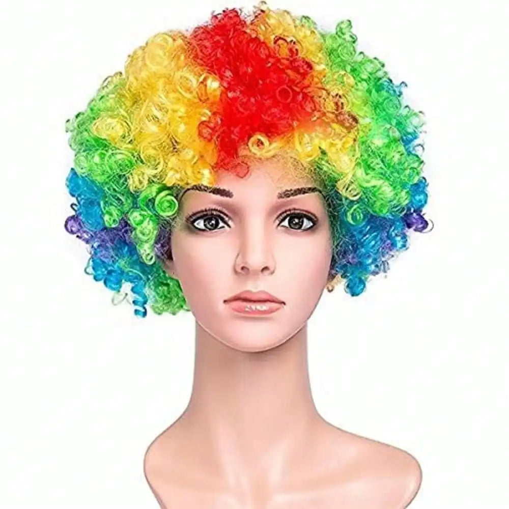 Colorful Clown Wig Afro Curly Synthetic Costume for Men Women Mardi Gras Wig Red Green - View 6