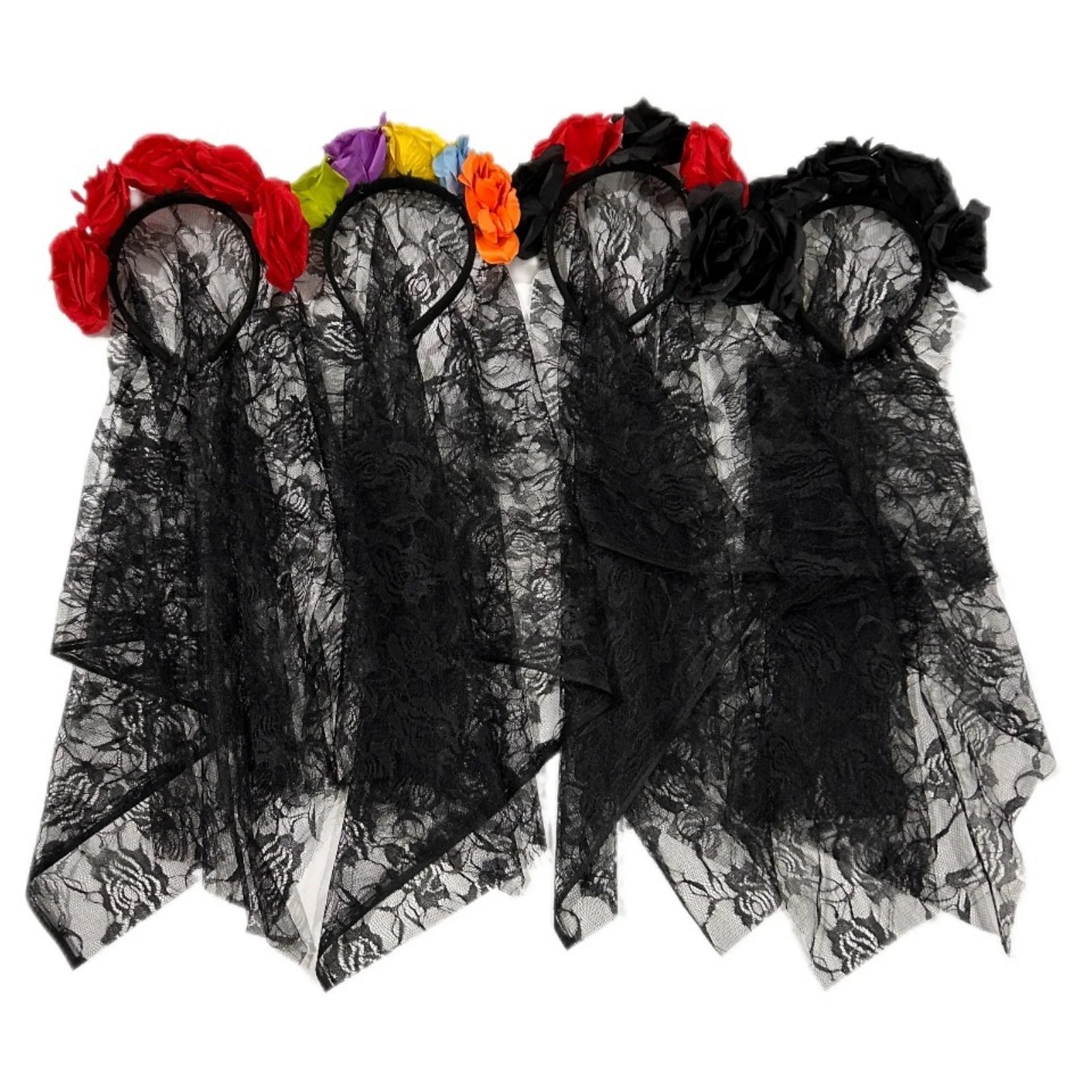 1-Piece Ghost Bride Floral Lace Veil Headbands, 4-Piece Set, Spooky & Elegant - product image 1