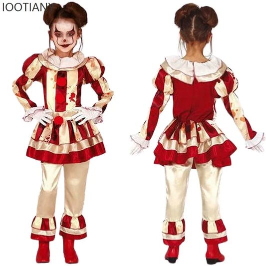 Kids Clown Costume,Scary Clown Collar Full Costume,Halloween Costume - red / M (126-142cm)
