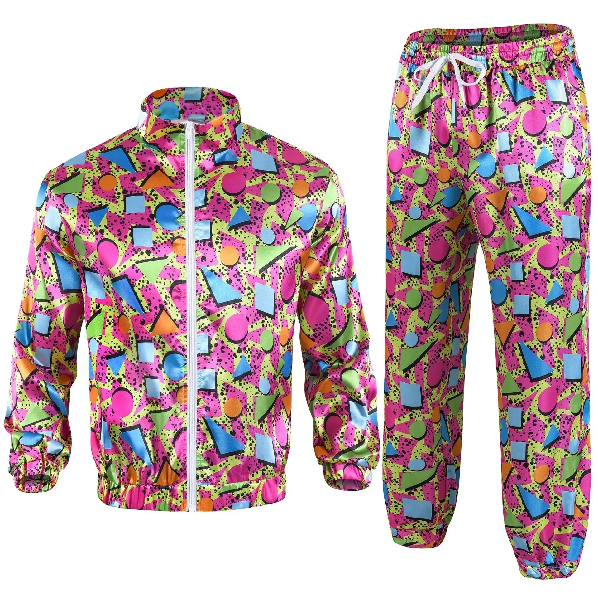 Men’s 80s Costume 1990s Outfit for Men Tracksuit Costume Hip Hop Set Disco 2pcs Jogging Wear Windbreaker - product image 2