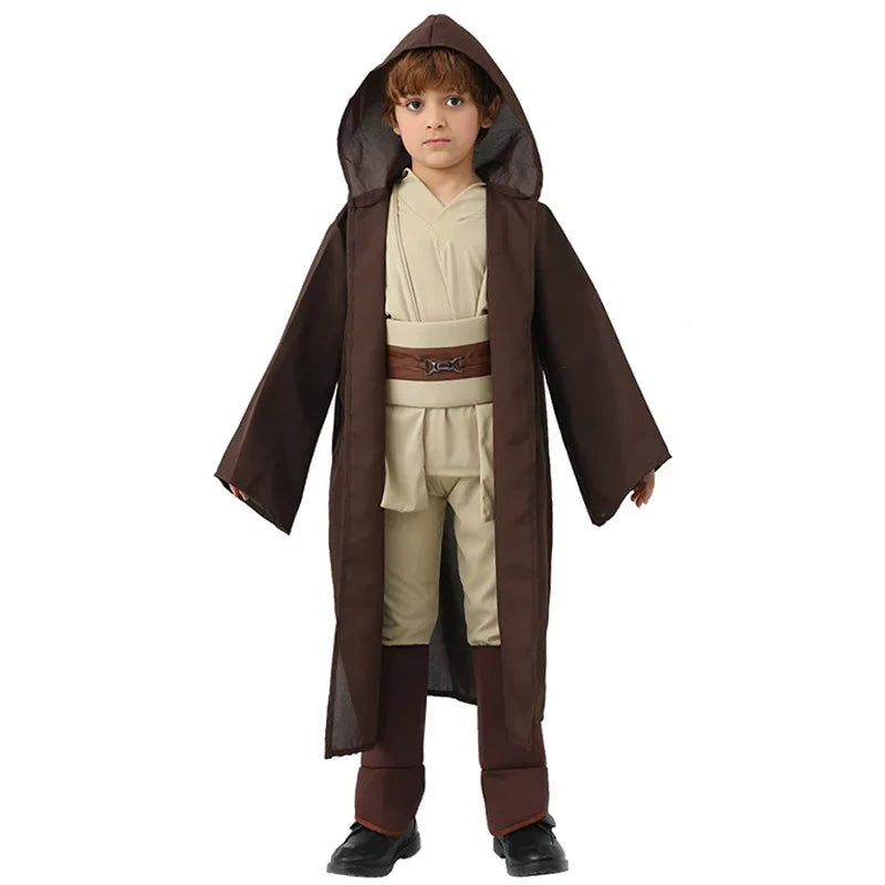 Children Boys Deluxe Knight Warrior Movie Character Cosplay Costume Kids Halloween Anakin Skywalker Hooded Robe Cloak Outfits