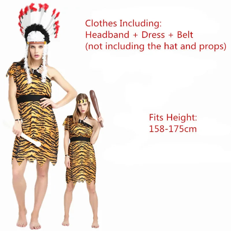 Men Women African Original Savage Costume Adults Wildman Costume Dress - 8 / One Size