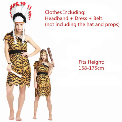 Men Women African Original Savage Costume Adults Wildman Costume Dress - 8 / One Size