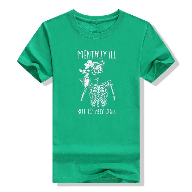 Mentally Ill But Totally Chill Skeleton T-Shirt Coffee Lover Costume - alternate view 10