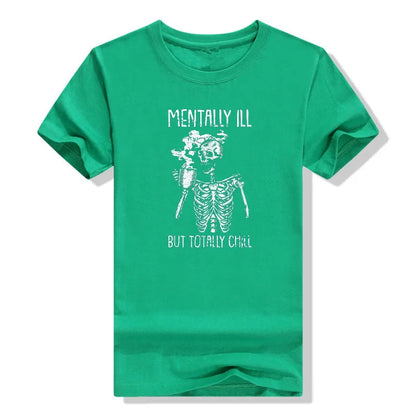 Mentally Ill But Totally Chill Skeleton T-Shirt Coffee Lover Costume - alternate view 10