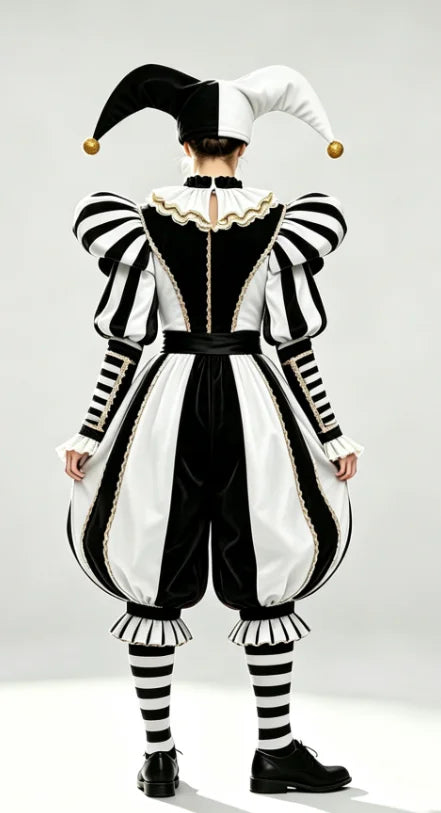 Green Jester Costume Outfits Medieval Renaissance Court Clown Costume Uniform with Hat Set - female white / L