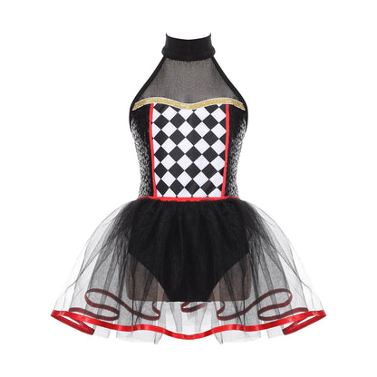 Kids' Clown Jester Circus Halter Neck Checkerboard Sequins Tutu Costume - alternate view 9