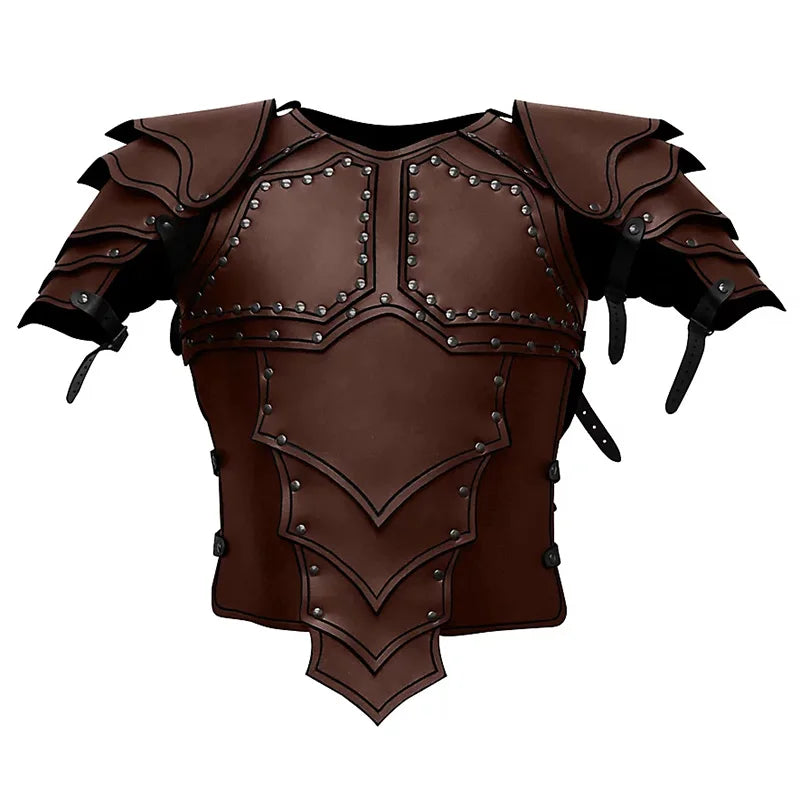 Medieval Knight Leather Body Chest Armor Viking Pirate Warrior Costume LARP Cuirass - black / 80-105cm waist