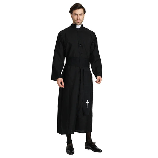 Men's Black Priest Traditional Robe Christmas Costume
