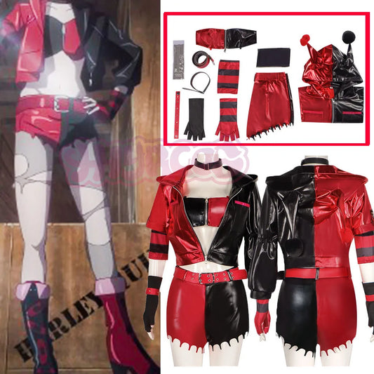 Anime Clown Harle Costume Anime Quinzel Suicide Isekai Joker Girl Squad Uniform Wig Set - Costume / S