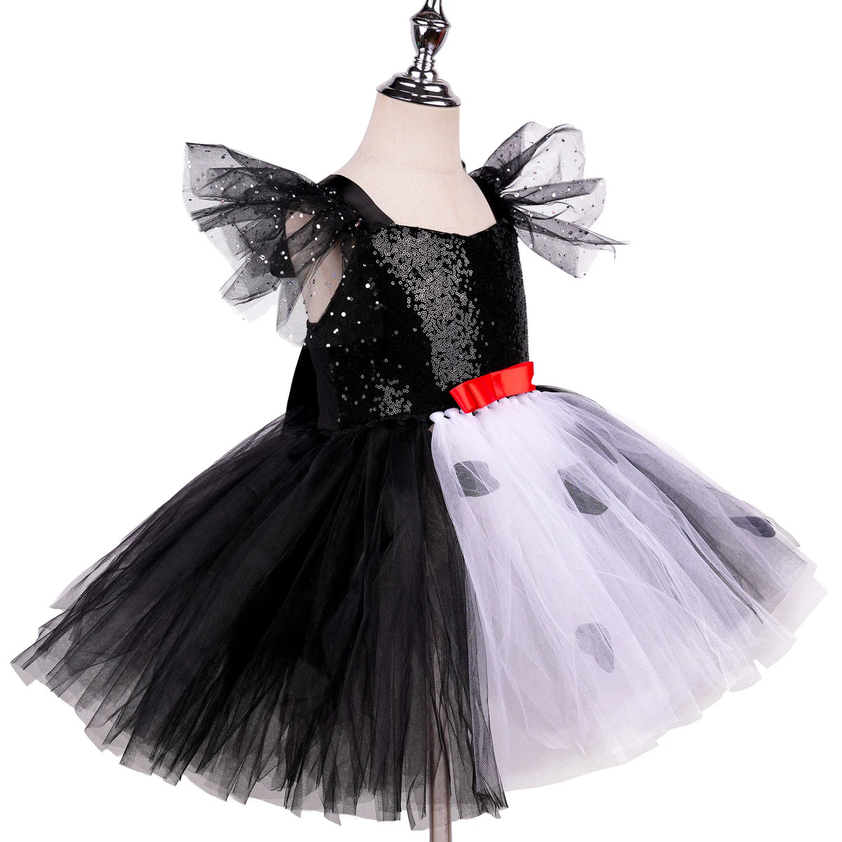Girls Black & White Tutu Halloween Costume with Wig