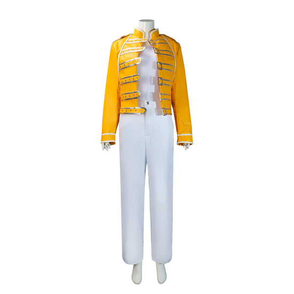 Men's 80s Band Attire Rock Costume Yellow Leather Costume Jacket Mens Singer Costume Halloween Cosplay Outfits - product image 1