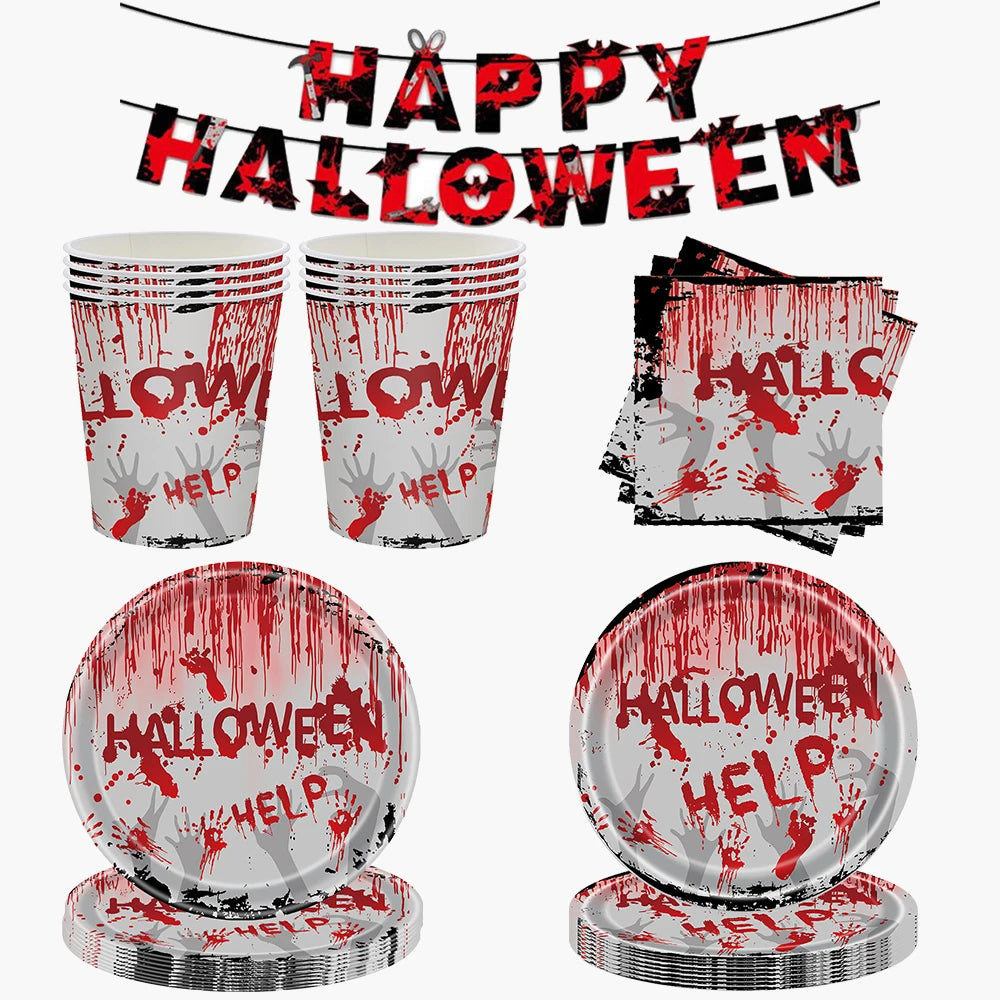 Disposable Tableware Paper Plates Napkins Cups Halloween Decoration