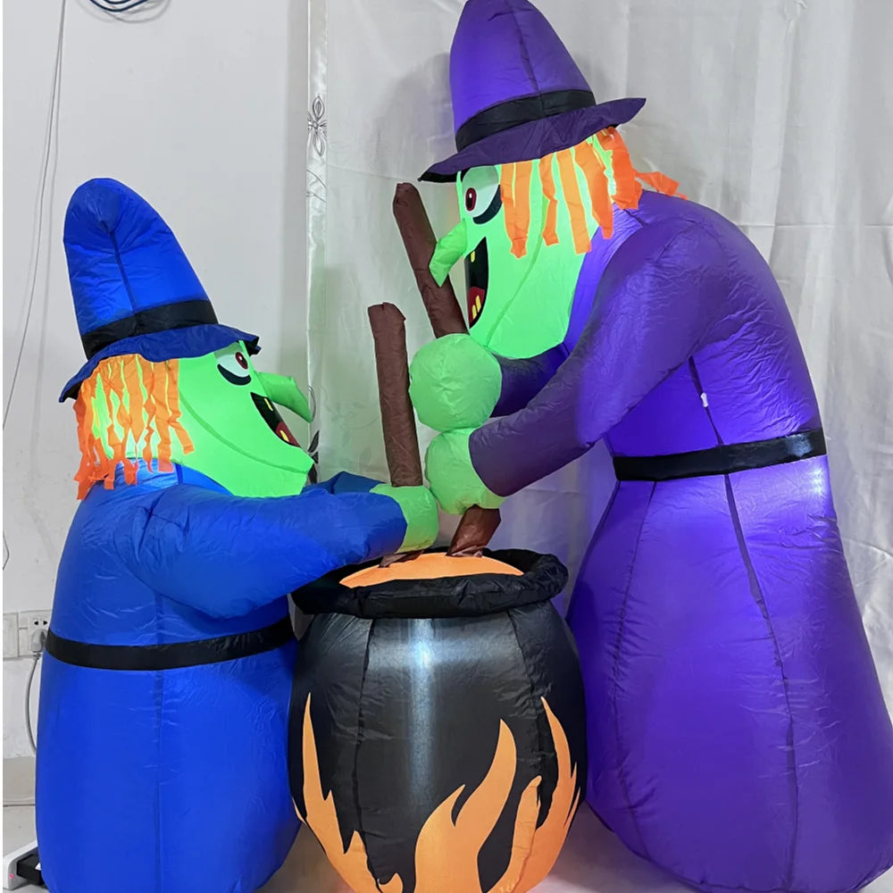 5FT Halloween Two Witches Boiling Medicine Model Built - in LED Lights for - product image 3