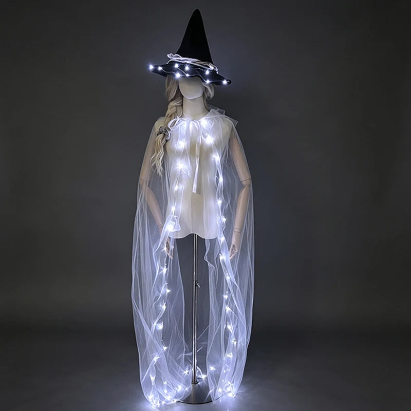 LED Light-Up Ghost Cloak – Halloween Cape & Hat Set Options