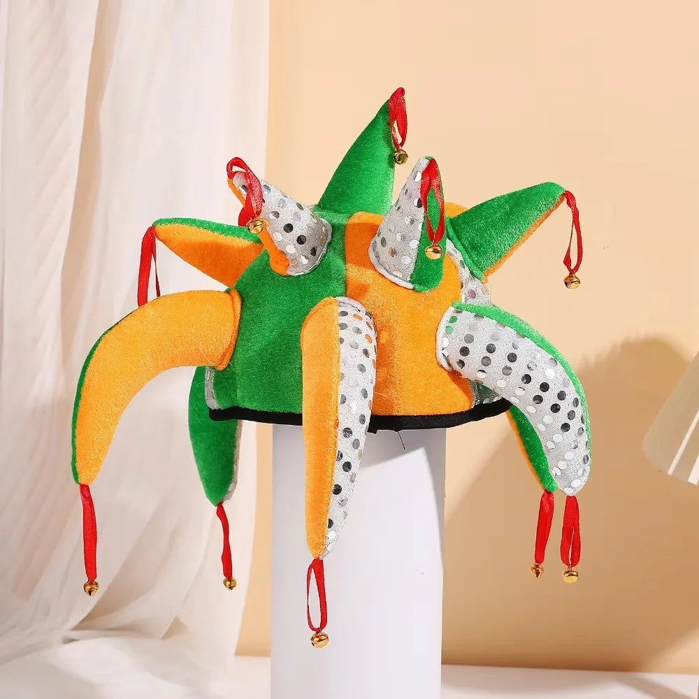 Tentacle Shaped Clown Hat Dress Up Colourful Clown Joker Caps with Bells Hat Halloween - View 7