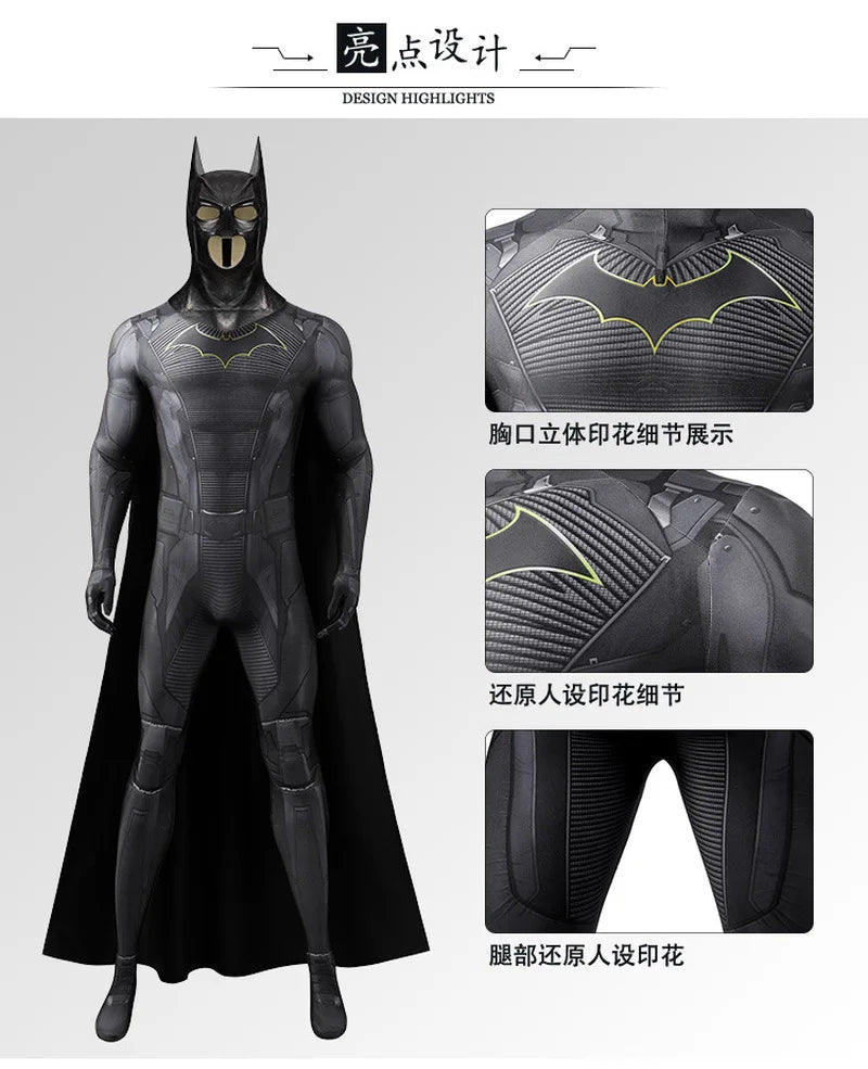 Batman Gotham Knights Costume Superhero Bruce Wayne Jumpsuit Halloween Cosplay Props Bodysuit - J23004B without mask / Size L