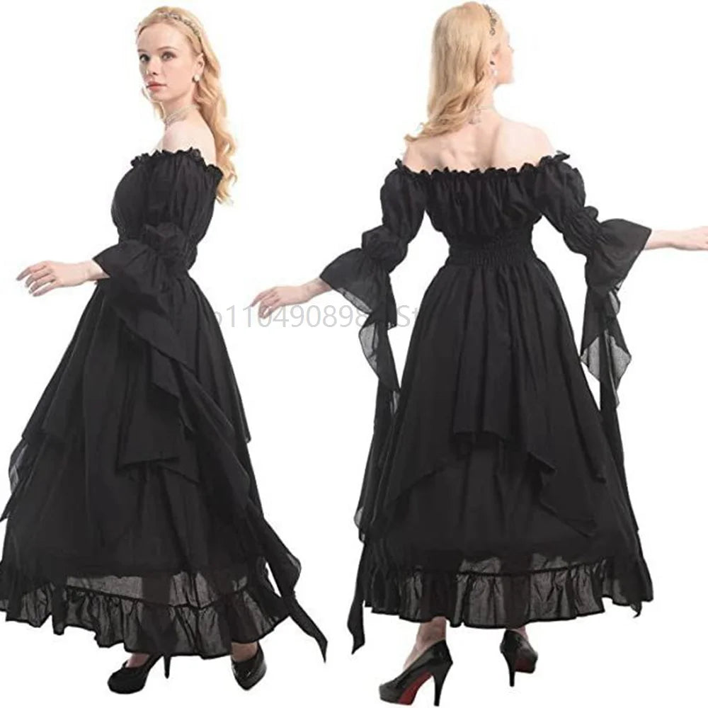 Women's Gothic Witch Dress Medieval Renaissance Costume Victorian Shoulder Off Sexy Dress for Halloween Party - product image 3